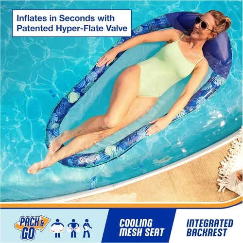 Miniatura 3 de Swimways Elite Spring Float Hamaca Tumbona de piscina, flotadores inflables de piscina para adultos con inflado rápido, hamaca de piscina
