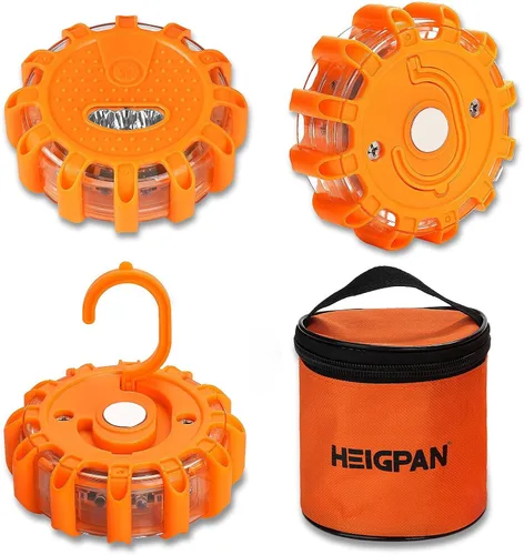 HEIGPAN GP903 - Faros LED de carretera de seguridad con luces intermitentes de advertencia, base magnética, gancho, bolsa de transporte, 9 modos de