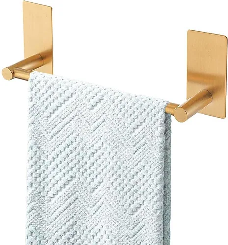 Songtec Barra de Toalla Dorada de 9 Pulgadas, Toallero Adhesivo para Baño Sin Taladro, Soporte de Toalla con Montaje de Cinta de Adhesión Fuerte,