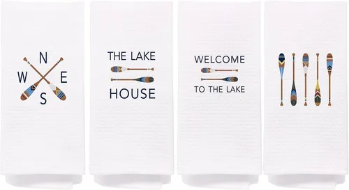 Juego de 4 toallas de cocina para cocina, coloridas paletas de lago, decorativas, para regalos de casa de lago, toallas de invitados de 24 x 16