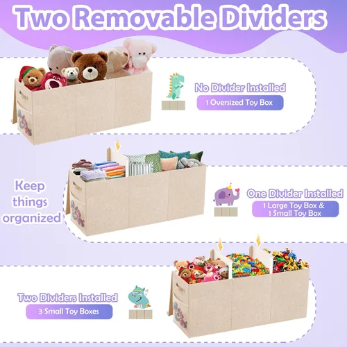 Miniatura 3 de Caja de almacenamiento de juguetes extra grande con divisor de tapa, cofre organizador de juguetes plegable resistente, contenedores cajas cestas