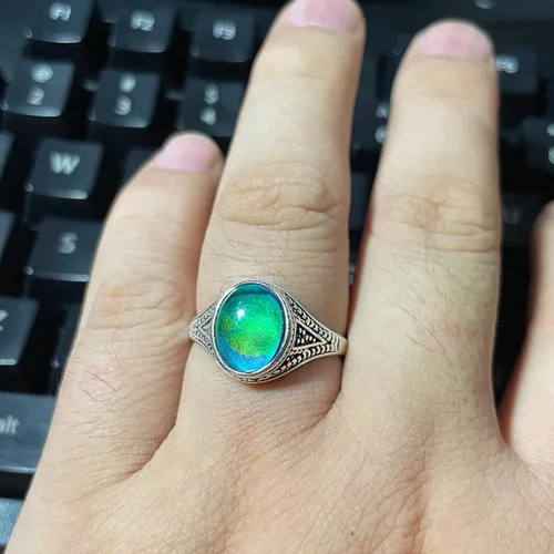 Miniatura 7 de THJEW Juego de 4 anillos de piedras preciosas naturales retro, juego de anillos de piedra real chapados en plata gruesa, regalo de joyería