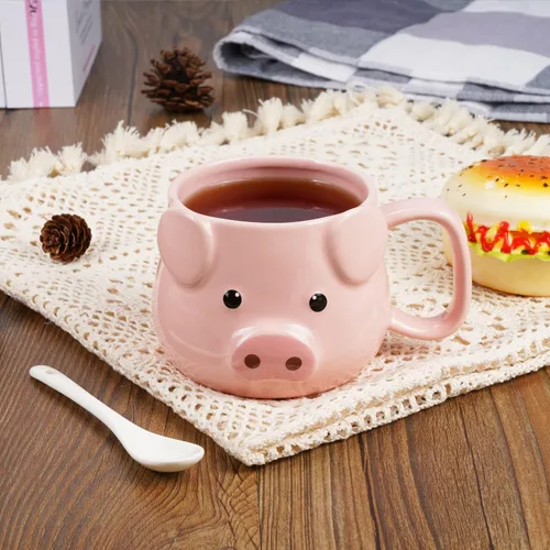 Miniatura 5 de Taza de café de cerdo ToCooTo 14 oz de cerámica, taza de café novedosa 3D de porcelana, taza de té para mujeres, regalos de Navidad, inauguración