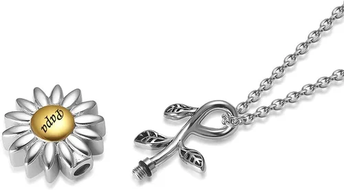 Miniatura 14 de Joyería de cremación de girasol para cenizas para mujeres, recuerdo de acero inoxidable, colgante conmemorativo, collar de urna de cremación
