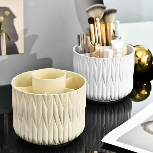 Miniatura 2 de Soporte giratorio para brochas de maquillaje, organizador giratorio de 5 ranuras de 360° para escritorio de tocador, bonito almacenamiento estético