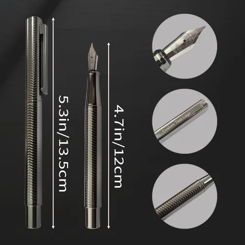Miniatura 2 de Pluma estilográfica plateada personalizada con grabado gratis, bolígrafos personalizados personalizados con nombre y caja de regalo, tinta negra