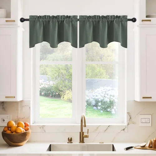 Miniatura 25 de NICETOWN Cenefa de ventana para dormitorio, ahorro de energía, bolsillo para barra, cenefa festoneada corta para ventana pequeña para lavandería