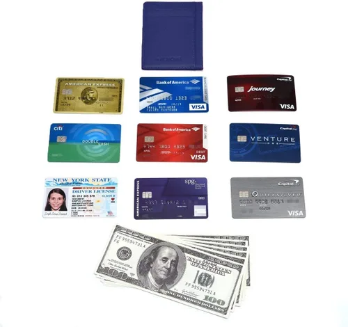 Miniatura 7 de Tarjetero para tarjetas de crédito, de cuero, delgada, minimalista, con bloqueo de RFID, talla única , Azul