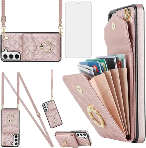 Asuwish Funda de teléfono para Samsung Galaxy S22 Plus S22+ 5G Funda tipo cartera con protector de pantalla de vidrio templado y anillo cruzado con