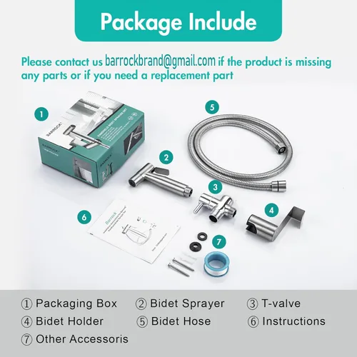 Miniatura 9 de BARROCK Pulverizador de bidé de mano para inodoro, juego de 2, kit de rociado de pañales de tela para bebé de acero inoxidable, accesorio de bidé