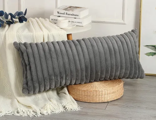 Miniatura 3 de PANOD Funda de Almohada Extra Larga de Pelo Sintético 12x40, Almohada de Gato Suave para Cama, Fundas Decorativas de Almohada Lumbar Boho, Funda