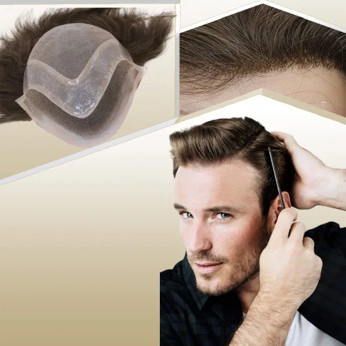 Miniatura 8 de Toupee para hombres, piezas de cabello 100% europeo, sistema de reemplazo de cabello humano virgen de 10 x 8 pulgadas, mono encaje con poliuretano