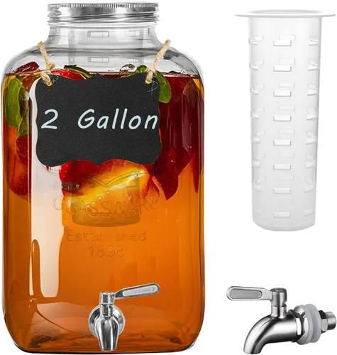 Miniatura 8 de dispensador de bebidas de vidrio de 1 galón con soporte, paquete de 2 dispensadores de vidrio con llave de acero inoxidable, dispensador de agua