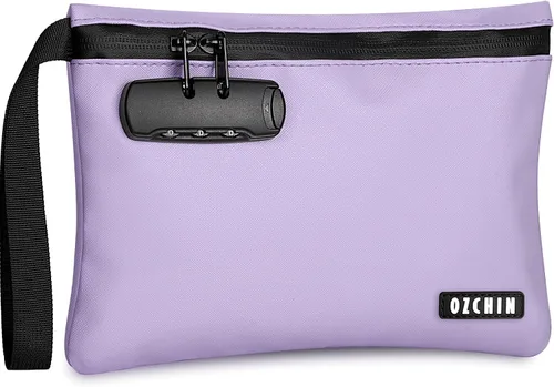 Miniatura 8 de OZCHIN Bolsa a prueba de olores con cerradura de combinación de 10 x 7 pulgadas, bolsa de bloqueo de piel sintética impermeable con cerradura, gran