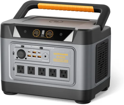 UDPOWER Estación de energía portátil S1200 de 1200 W (sobretensión 1800 W), entrada solar máxima de 400 W, UPS, UL2743, para emergencia de RV en el