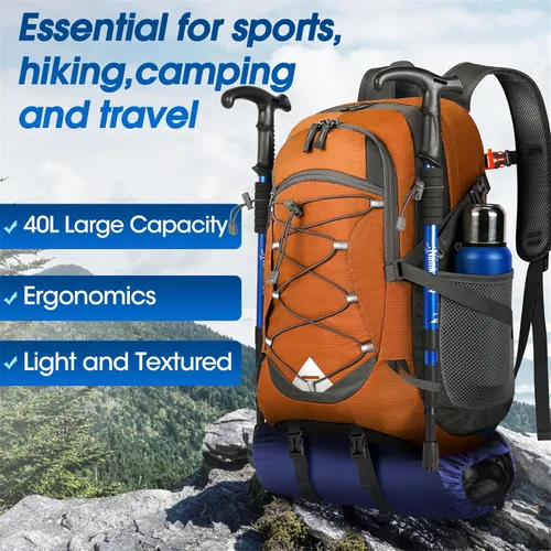 Miniatura 7 de IGOLUMON Mochila de senderismo de 40 L, plegable, ligera, mochila de camping para hombres y mujeres, impermeable, mochila de senderismo al aire