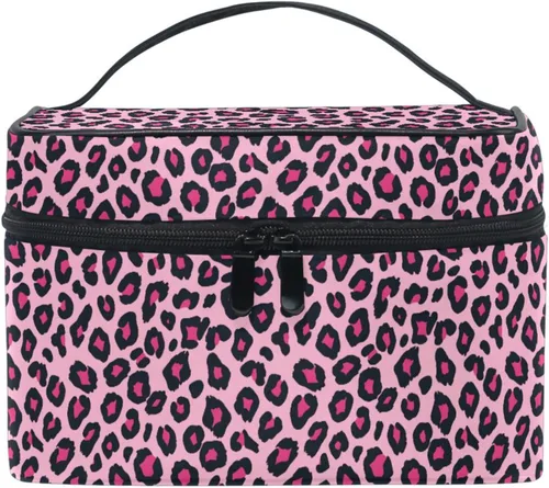 Miniatura 41 de Bolsa de maquillaje, bolsa organizadora de maquillaje de viaje con estampado de leopardo rosa, neceser para niñas, mujeres y mujeres, Geométrico 115