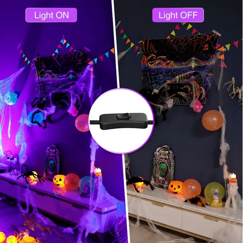Miniatura 2 de Barra de luz LED negra de 38 W, barras de luz negra con enchufe e interruptor, área de 22 x 22 pies para fiesta brillante, fiestas de Halloween