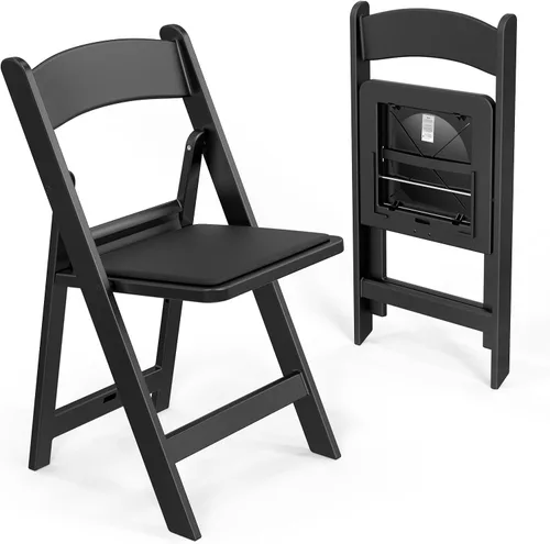 Miniatura 20 de VINGLI Sillas plegables de resina con cojín, silla plegable de plástico con cómodos asientos acolchados, perfectas para fiestas y eventos en Negro