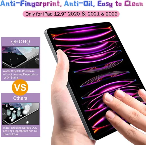 Miniatura 5 de QHOHQ [Paquete de 2+2] Protector de pantalla de vidrio templado para iPad Pro 12.9 2022/2021/2020 (6ª/5ª/4ª generación) con protector de lente