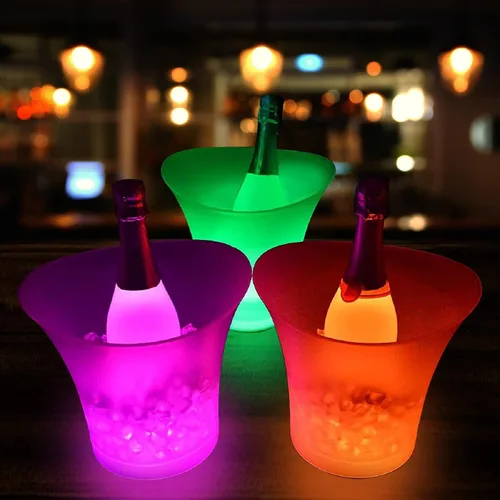 Miniatura 8 de SMETA Cubo de hielo LED para champán cerveza vino botella que cambia de color cerveza 5L enfriador de gran capacidad con LED, cubo de hielo portátil