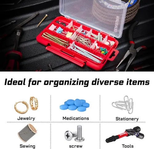Miniatura 9 de Geinxurn Organizador pequeño de piezas de almacenamiento plano, 2 piezas, caja de herramientas de plástico transparente portátil rojo