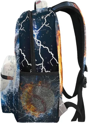 Miniatura 4 de Mochila para adultos, mochila escolar casual, bolsa de viaje con cremallera, Abstracción Fuego Agua Béisbol De, Mochilas Daypack