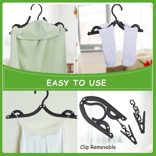 Miniatura 5 de Perchas plegables de viaje plegables con clips, perchas plegables portátiles plegables para colgar abrigos, estante de secado de viaje para ropa