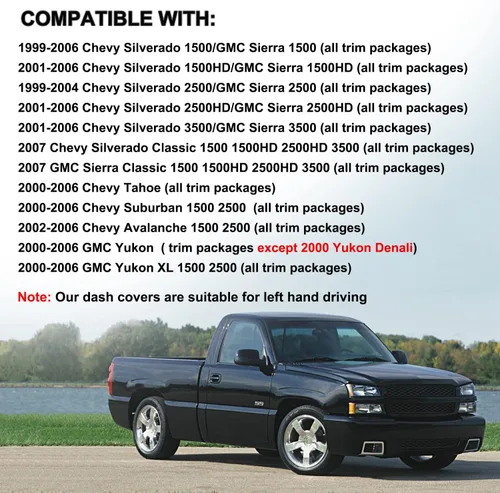 Miniatura 2 de Tapete de Cubierta del Tablero Compatible con GMC Sierra/Chevy Chevrolet Silverado 1999-2006 1500 2500 3500 HD, 2000-2006 GMC Yukon/Yukon XL/Chevy