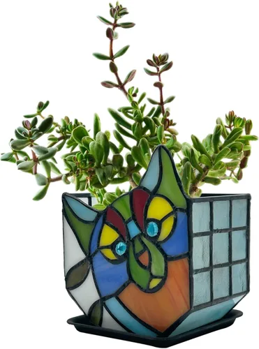 Miniatura 12 de Macetas Tiffany Lindas con Gatos de Vidrio Manchado, Para Plantas de Interior y Exterior, Maceta de Plantas con Gato Negro, Portavelas Contenedor