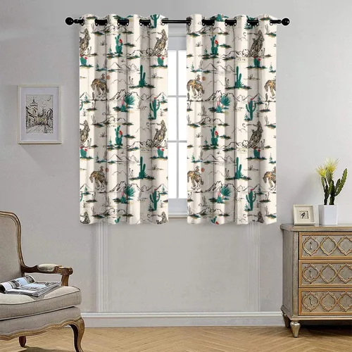 Miniatura 4 de Cortinas opacas retro de vaquero occidental para dormitorio, estilo rústico, cactus, salvaje oeste, vaquero, paseo, caballo, con ojales, aislamiento