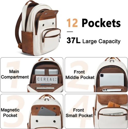 Miniatura 4 de Leresas Mochila de 37L para mujeres y hombres, bolsa de profesor, mochila de viaje de trabajo, mochila de cuero vegano para computadora portátil