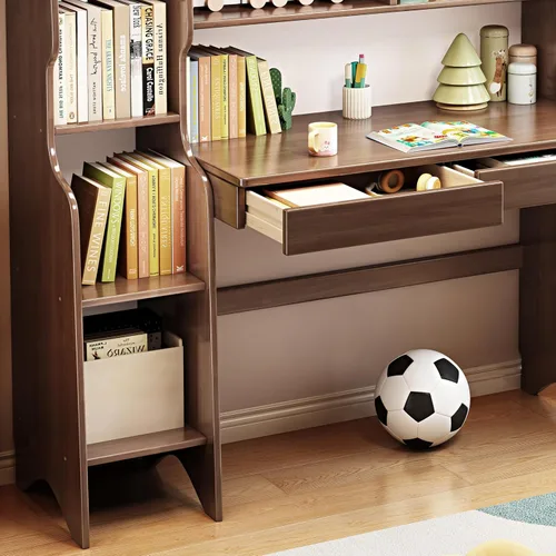 Miniatura 4 de Escritorio para niños, mesa para niños con cajones y estantería, escritorio de madera para niños, estación de trabajo de computadora de aprendizaje