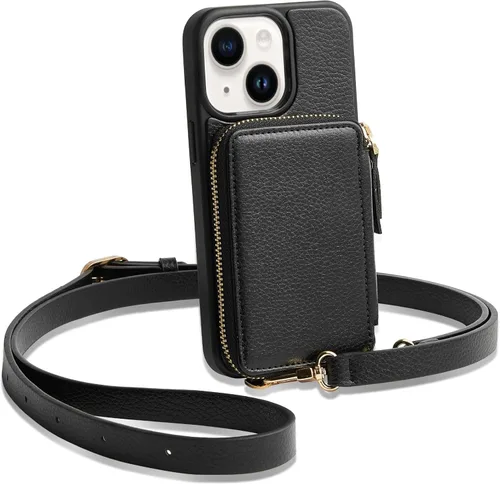 Miniatura 15 de ZVE funda tipo cartera bandolera para iPhone 13 Pro Max (6.7 pulgadas) y tarjetero con cremallera e interferencia de radiofrecuencia, monedero