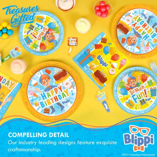 Miniatura 5 de Treasures Gifted Platos de postre Blippi con licencia oficial de 24 unidades – Platos de fiesta Blippi de 7 pulgadas – Suministros de fiesta