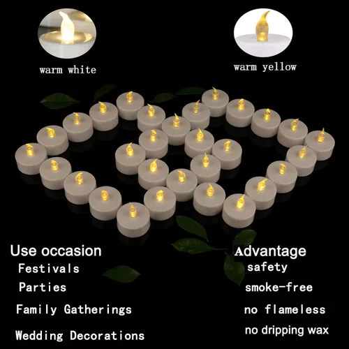Miniatura 5 de JUNPEI - Paquete de 24 velas de té con luz LED amarilla cálida, velas sin llama, realistas, brillantes y parpadeantes, para la celebración Velas