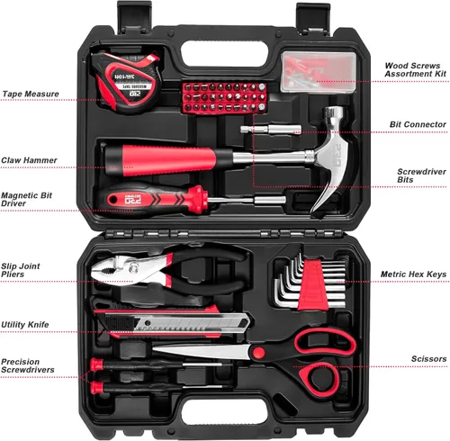 Miniatura 3 de Prostormer - Kit de herramientas de 93 piezas para reparaciones básicas del hogar con estuche de almacenamiento, pequeño kit de caja de herramientas