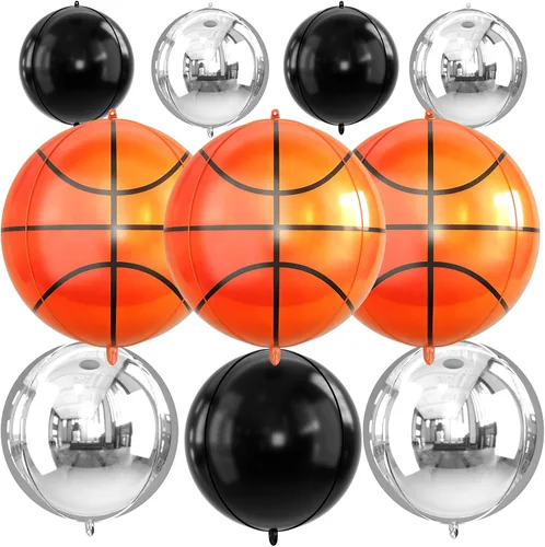 Globos redondos de papel de aluminio para baloncesto, globos de helio 4D de 22 pulgadas, 18 pulgadas, 15 pulgadas, balón de baloncesto negro y