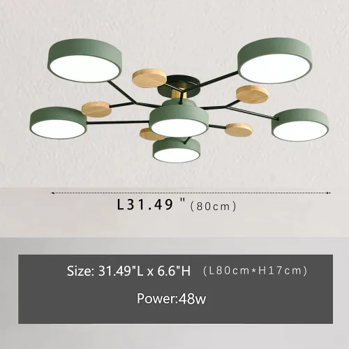 Miniatura 5 de Lámpara de techo LED regulable de 6 luces, 32 pulgadas, moderna lámpara de techo de madera de 48 W para sala de estar, dormitorio, cocina, 3000