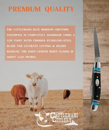 Miniatura 5 de Cattlemans Cutlery Cheyenne Series Blue Horizon Stockman - Cuchillo de bolsillo plegable, 3 cuchillas de acero inoxidable en 1 cuchillo