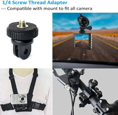 Miniatura 5 de Accesorios para cámara de acción, soportes curvados y planos adhesivos con hebilla, rosca de tornillo de 1/4 con tornillo de pulgar, compatible