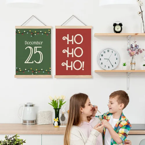 Miniatura 4 de LUVADIAN Decoración de Pared Navideña, Arte de Pared de Luces Navideñas Hohoho con Colgador de Póster de Madera, Decoración de Pared Navideña