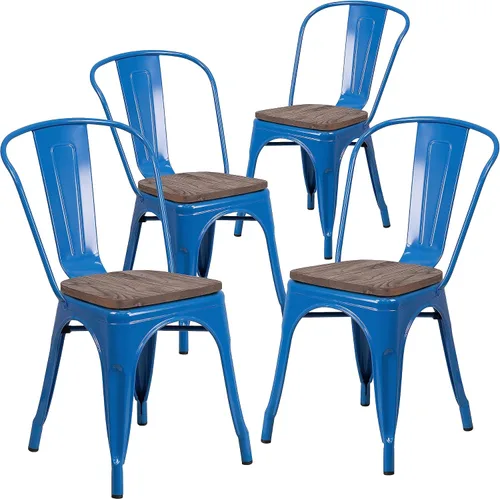 Miniatura 20 de Flash Furniture Perry - Silla apilable de metal con asiento de madera, 1 paquete, color negro