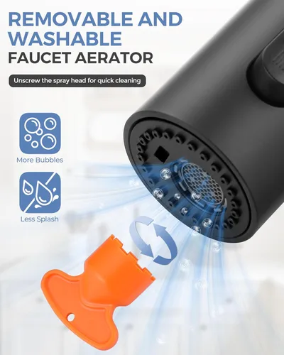 Miniatura 3 de Cabezal de Repuesto para Rociador de Grifo Extraíble, Cabezal de Rociador Extraíble Negro de 3 Funciones con 9 Adaptadores para Grifo de Fregadero