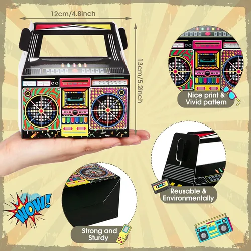 Miniatura 2 de Zonon 24 Piezas Cajas de Favores de Fiesta de los 80s Cajas Boom Box Novedosas de los 90s Decoración de Fiesta Regalo Golosinas Dulces para Centros