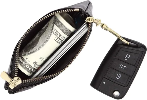 Miniatura 3 de Mini monedero de cuero genuino de grano completo de alta calidad para hombres y mujeres, Negro -, Monedero con cremallera