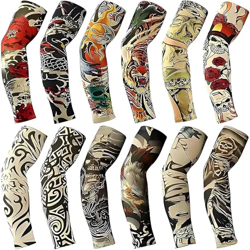 Miniatura 9 de YARIEW Mangas de tatuaje para hombres, 12 piezas de mangas de brazo tatuajes falsos para cubrir brazos, protección solar refrescante Color 1
