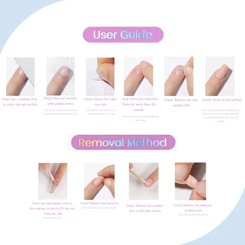 Miniatura 6 de Uñas postizas a presión moradas, cortas, cuadradas, SWEKKE bonitas, uñas postizas con diseños florales morados y blancos, cobertura completa