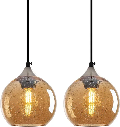 Miniatura 25 de Luces colgantes de vidrio marrón claro, iluminación de isla de cocina, lámparas colgantes de globo, iluminación colgante moderna para dormitorio
