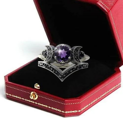 Miniatura 3 de Anillo Dios de triple luna, anillo de amatista roja, regalos de joyería para mujeres y niñas, fases lunares, bohemio, gitano, joyería de festival